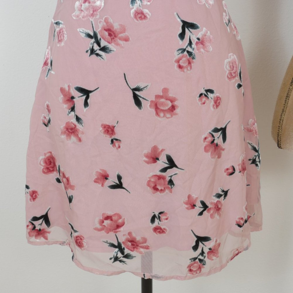 Tiger Mist Pink Velvet Roses Floral Tie Shoulder Strings SZ Small Mini Dress NWT - Picture 8 of 13
